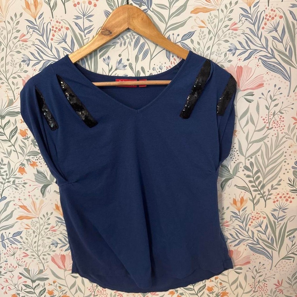 Vintage Y2K Elle Royal Blue Sequin Cutout Shoulder Top